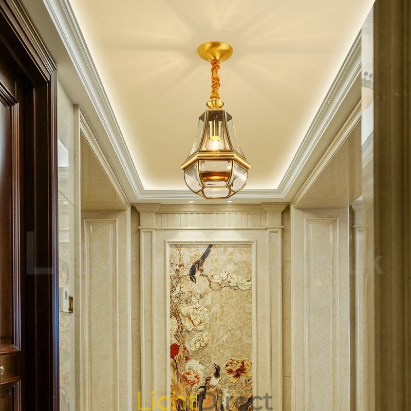 1 Licht Retro Rustieke Luxe Messing Hanglamp Kroonluchter met Glazen Kap