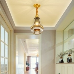 1 Licht Retro Rustieke Luxe Messing Hanglamp Kroonluchter met Glazen Kap