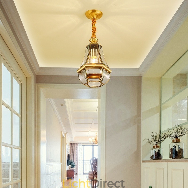 1 Licht Retro Rustieke Luxe Messing Hanglamp Kroonluchter met Glazen Kap