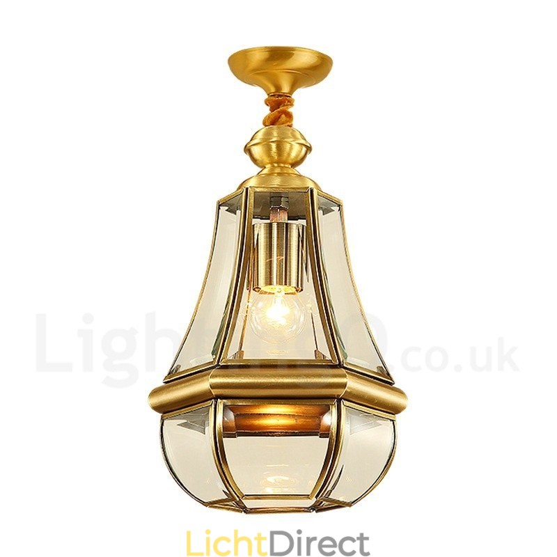 1 Licht Retro Rustieke Luxe Messing Hanglamp Kroonluchter met Glazen Kap