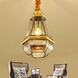 1 Licht Retro Rustieke Luxe Messing Hanglamp Kroonluchter met Glazen Kap