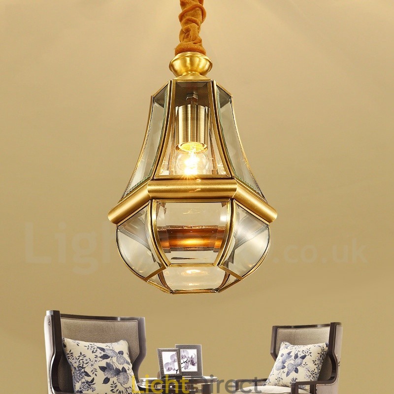1 Licht Retro Rustieke Luxe Messing Hanglamp Kroonluchter met Glazen Kap