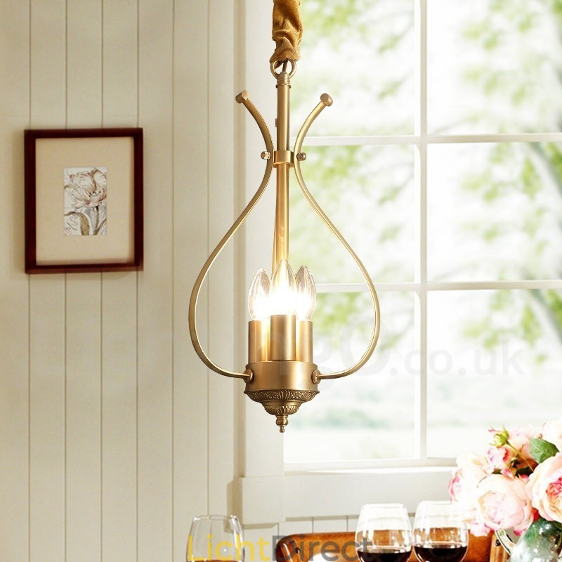 4-lichts retro rustieke luxe messing hanglamp kroonluchter
