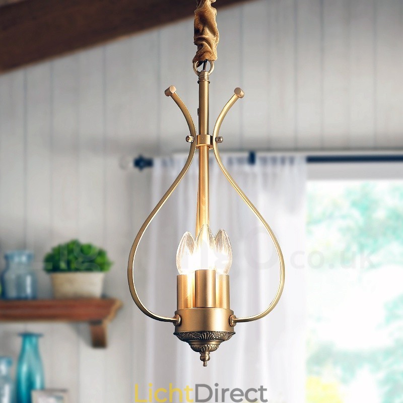 4-lichts retro rustieke luxe messing hanglamp kroonluchter