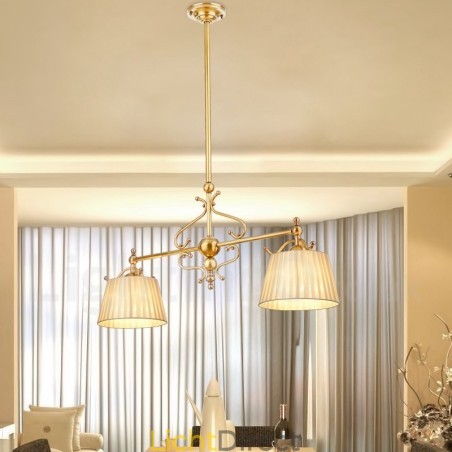 2-lichts retro rustieke luxe messing hanglamp kroonluchter met stoffen kap 2-lichts retro rustieke luxe messing hanglamp kroonluchter met stoffen kap