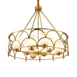 8-lichts retro rustieke luxe messing hanglamp kroonluchter met glazen kap