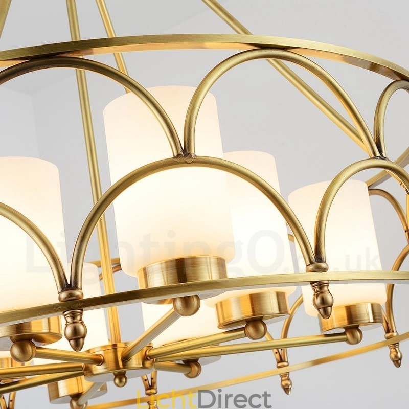 8-lichts retro rustieke luxe messing hanglamp kroonluchter met glazen kap