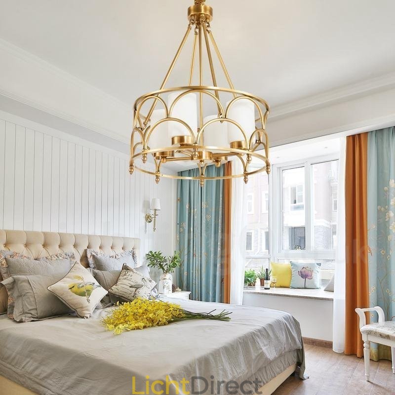 4-lichts retro rustieke luxe messing hanglamp kroonluchter met glazen kap