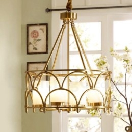 4-lichts retro rustieke luxe messing hanglamp kroonluchter met glazen kap