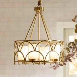 4-lichts retro rustieke luxe messing hanglamp kroonluchter met glazen kap