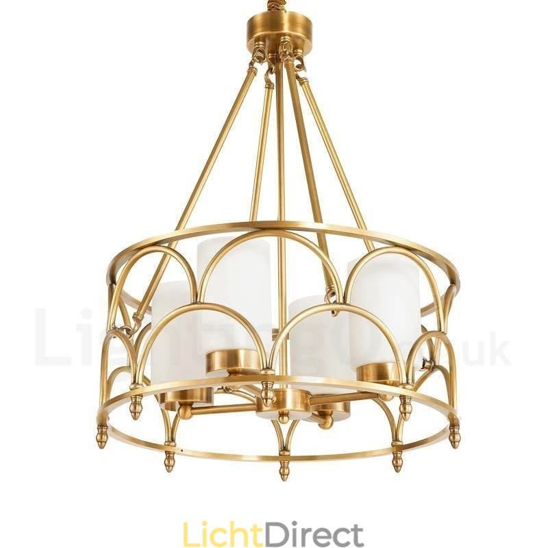 4-lichts retro rustieke luxe messing hanglamp kroonluchter met glazen kap