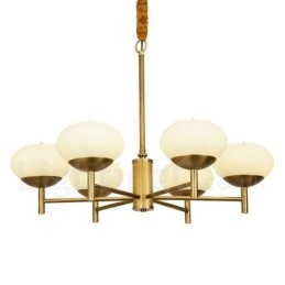 6-lichts retro rustieke luxe messing hanglamp kroonluchter met glazen kap