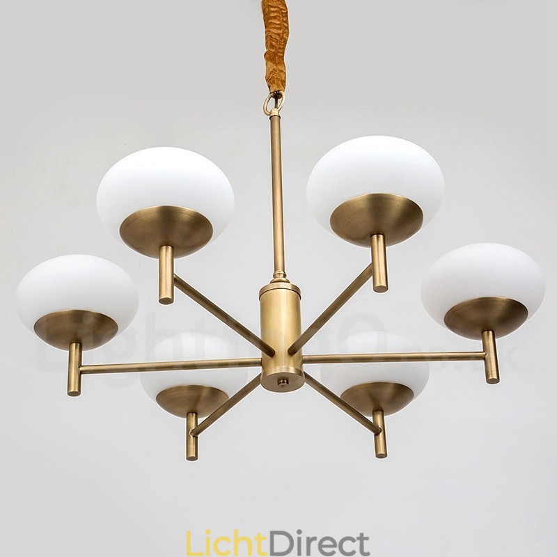 6-lichts retro rustieke luxe messing hanglamp kroonluchter met glazen kap