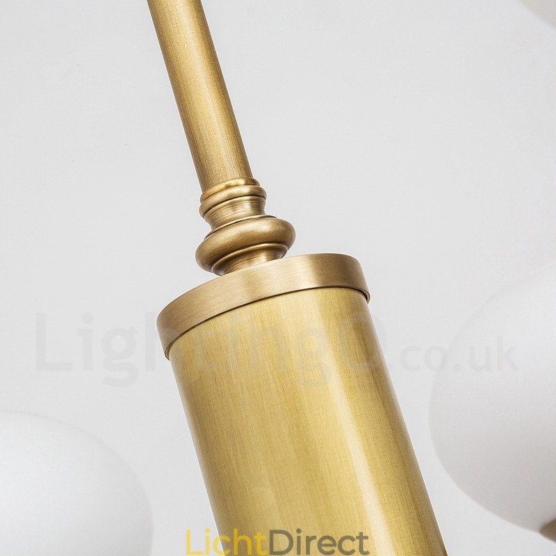 6-lichts retro rustieke luxe messing hanglamp kroonluchter met glazen kap