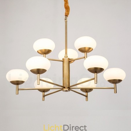 9-lichts retro rustieke luxe messing hanglamp kroonluchter met glazen kap 9-lichts retro rustieke luxe messing hanglamp kroonluchter met glazen kap