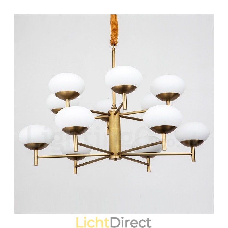 12 Licht Retro Rustieke Luxe Messing Hanglamp Kroonluchter met Glazen Kap
