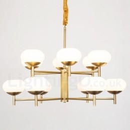 12 Licht Retro Rustieke Luxe Messing Hanglamp Kroonluchter met Glazen Kap