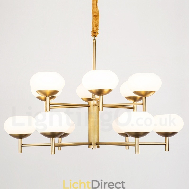 12 Licht Retro Rustieke Luxe Messing Hanglamp Kroonluchter met Glazen Kap