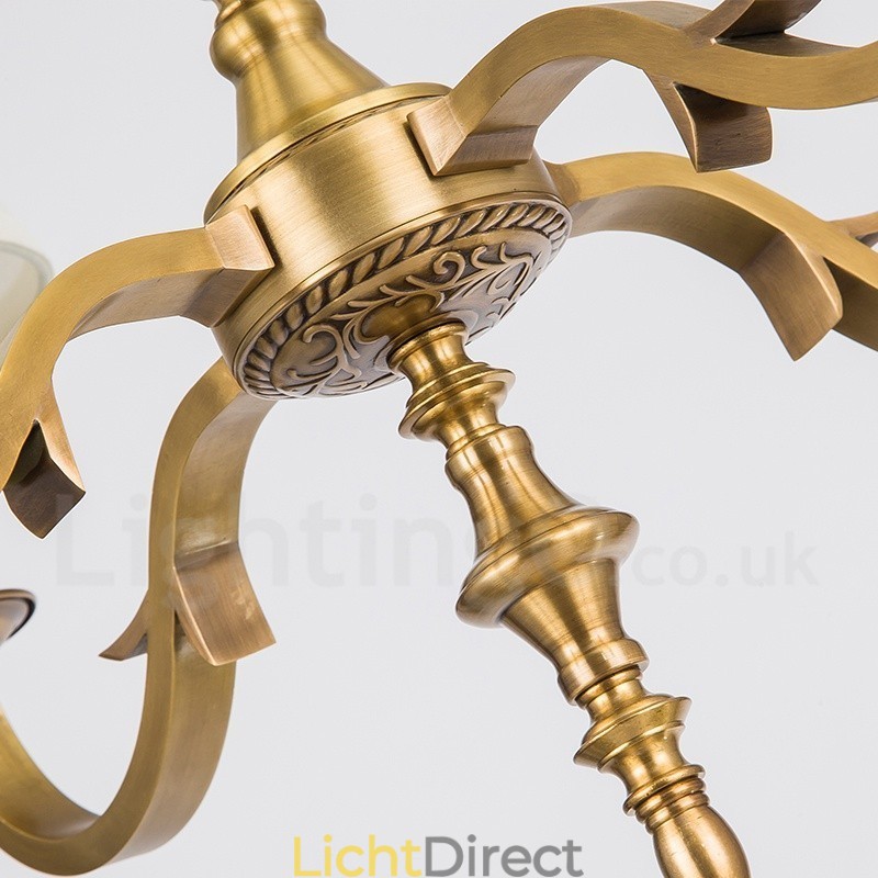 8-lichts retro rustieke luxe messing hanglamp kroonluchter met stoffen kap