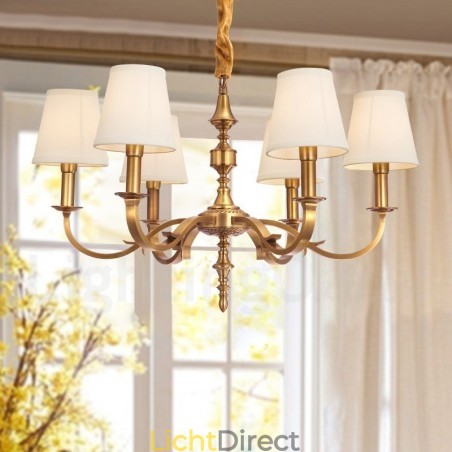 6-lichts retro rustieke luxe messing hanglamp kroonluchter met stoffen kap 6-lichts retro rustieke luxe messing hanglamp kroonluchter met stoffen kap