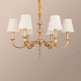 6-lichts retro rustieke luxe messing hanglamp kroonluchter met stoffen kap
