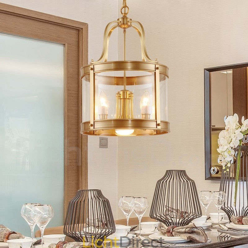 5-lichts retro rustieke luxe messing hanglamp kroonluchter met glazen kap