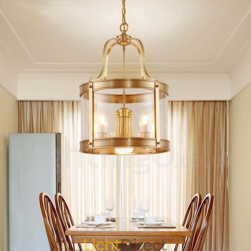 5-lichts retro rustieke luxe messing hanglamp kroonluchter met glazen kap