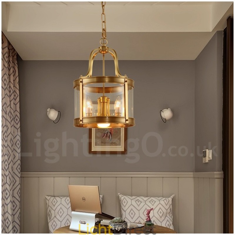 5-lichts retro rustieke luxe messing hanglamp kroonluchter met glazen kap
