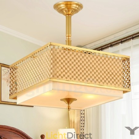 4-lichts retro rustieke luxe messing hanglamp kroonluchter met stoffen kap