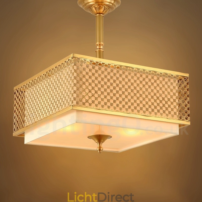 4-lichts retro rustieke luxe messing hanglamp kroonluchter met stoffen kap