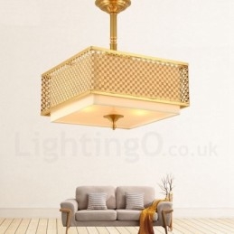 4-lichts retro rustieke luxe messing hanglamp kroonluchter met stoffen kap