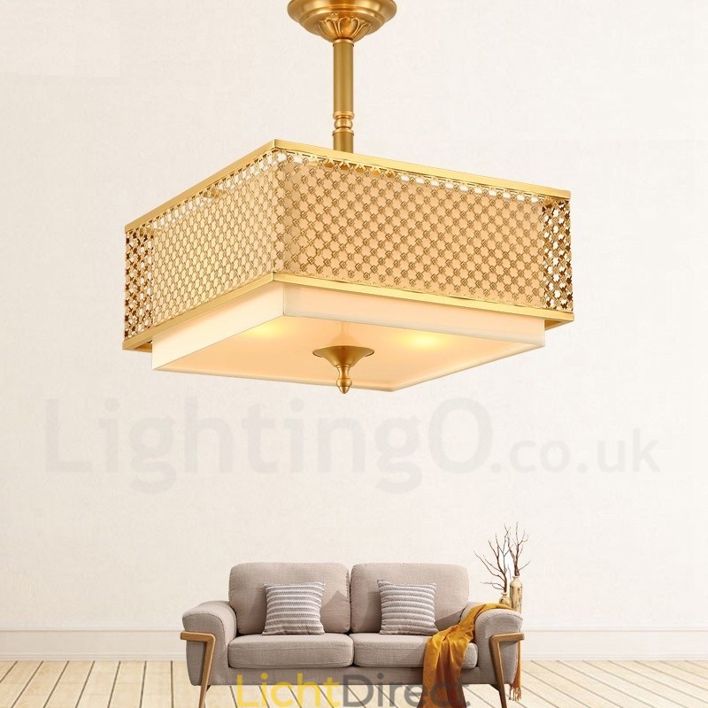 4-lichts retro rustieke luxe messing hanglamp kroonluchter met stoffen kap