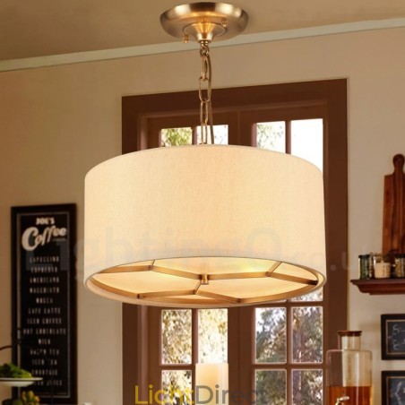 4-lichts retro rustieke luxe messing hanglamp kroonluchter met stoffen kap 4-lichts retro rustieke luxe messing hanglamp kroonluchter met stoffen kap
