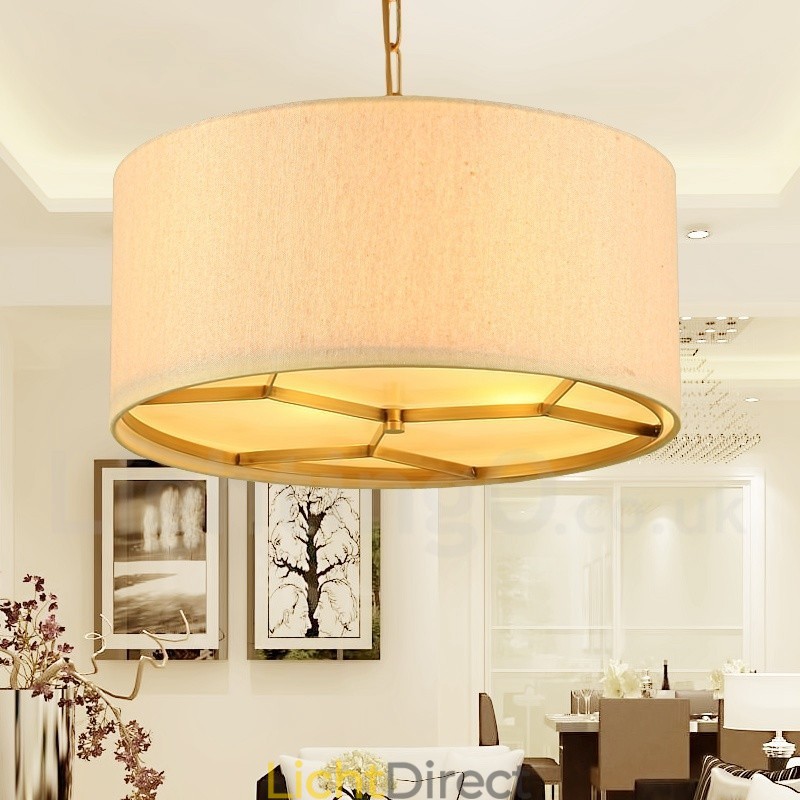 4-lichts retro rustieke luxe messing hanglamp kroonluchter met stoffen kap