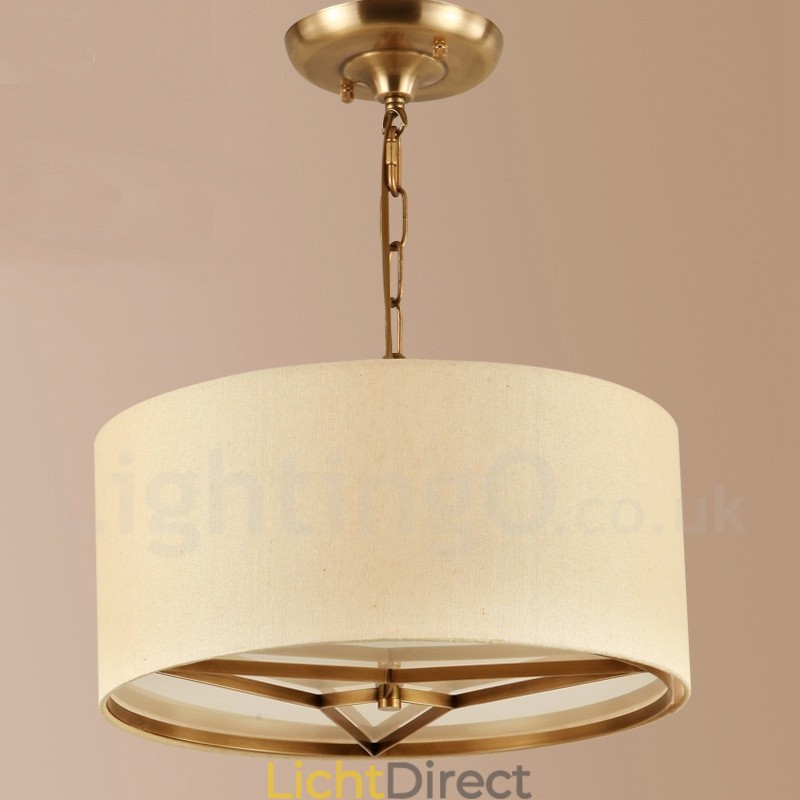4 Lichte trommel Retro Rustieke Luxe Messing Hanglamp Kroonluchter met Stoffen Kap