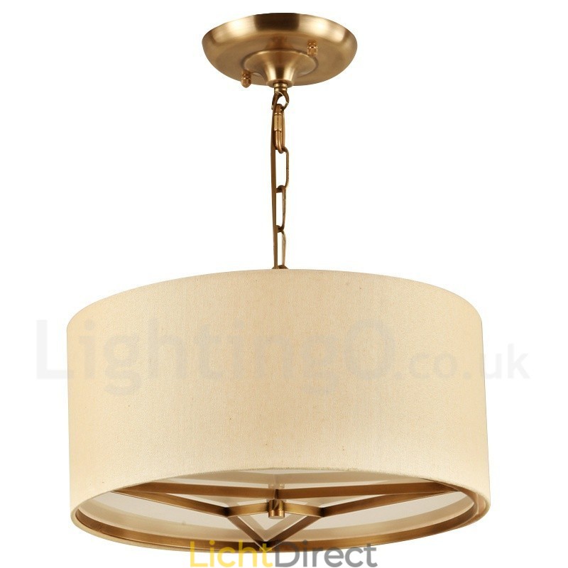 4 Lichte trommel Retro Rustieke Luxe Messing Hanglamp Kroonluchter met Stoffen Kap