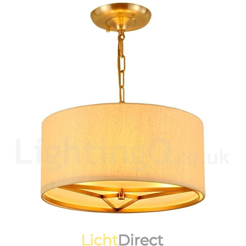 4 Lichte trommel Retro Rustieke Luxe Messing Hanglamp Kroonluchter met Stoffen Kap