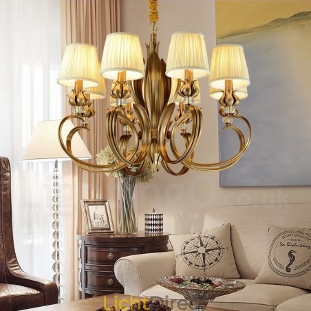 8-lichts retro rustieke luxe messing hanglamp kroonluchter met stoffen kap 8-lichts retro rustieke luxe messing hanglamp kroonluchter met stoffen kap
