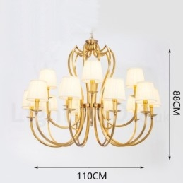 18 Lichts Retro Rustieke Luxe Messing Hanglamp Kroonluchter met Stoffen Kap