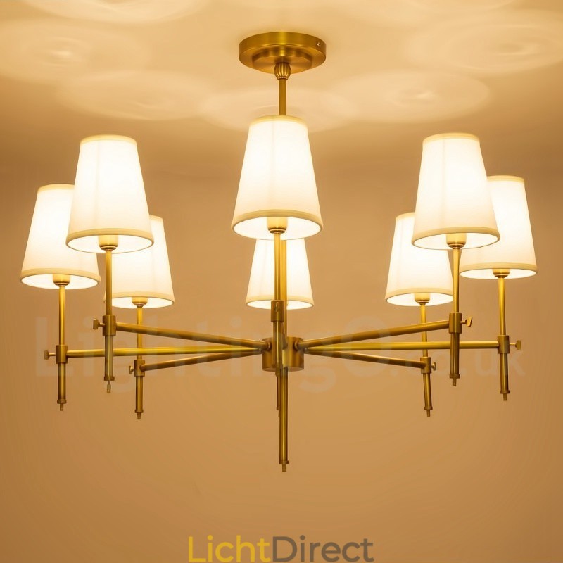 8-lichts retro rustieke luxe messing hanglamp kroonluchter met stoffen kap