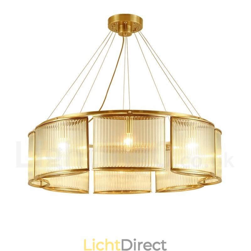 8-lichts retro rustieke luxe messing hanglamp kroonluchter met glazen kap