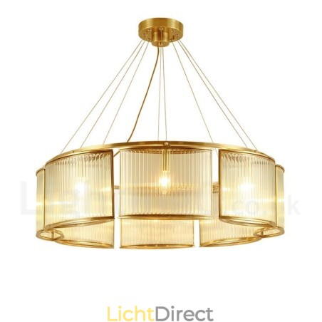 8-lichts retro rustieke luxe messing hanglamp kroonluchter met glazen kap