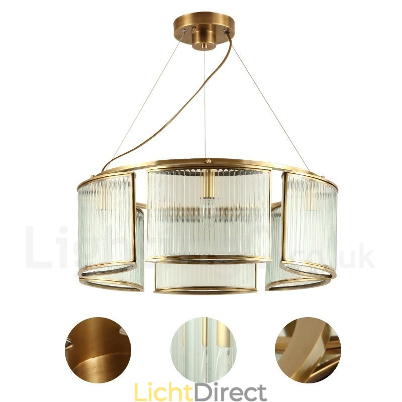 6-lichts retro rustieke luxe messing hanglamp kroonluchter met glazen kap