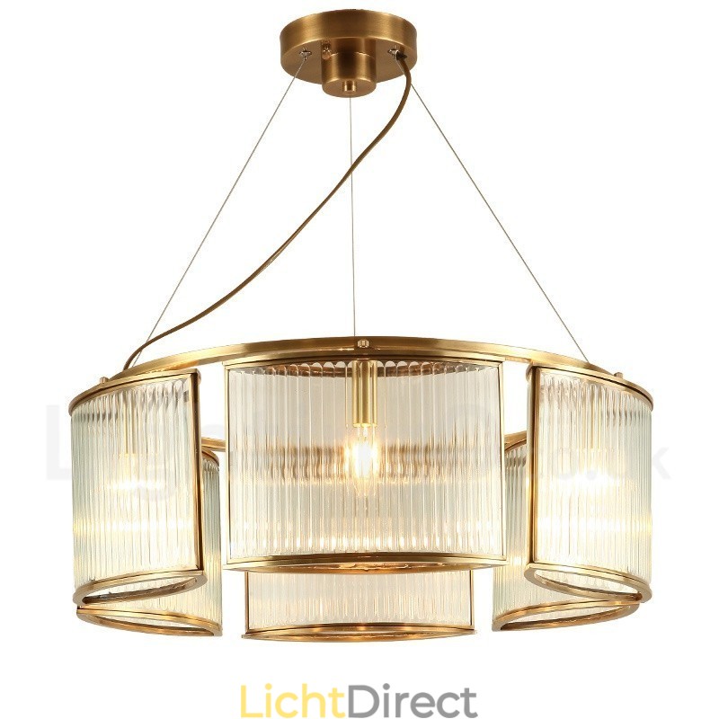 6-lichts retro rustieke luxe messing hanglamp kroonluchter met glazen kap
