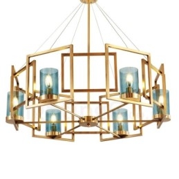 6-lichts retro rustieke luxe messing hanglamp kroonluchter met glazen kap