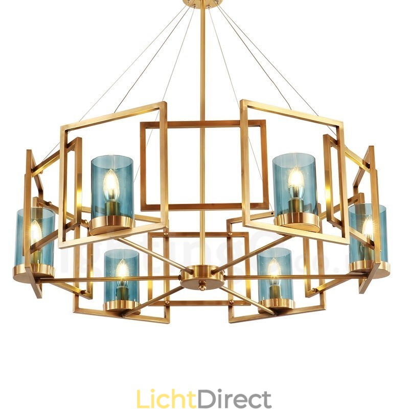 6-lichts retro rustieke luxe messing hanglamp kroonluchter met glazen kap