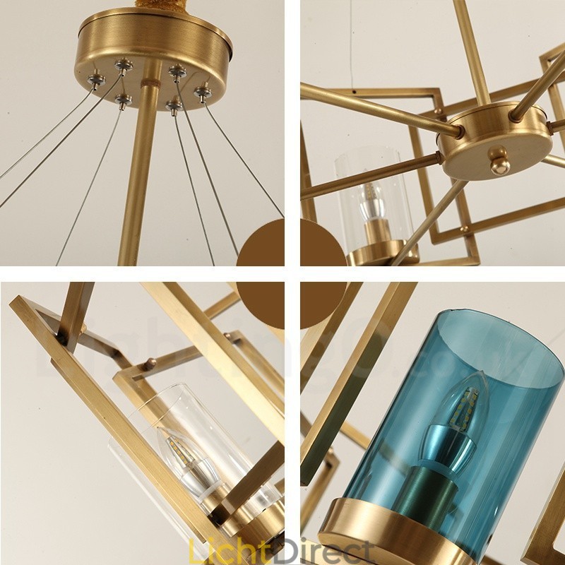 6-lichts retro rustieke luxe messing hanglamp kroonluchter met glazen kap