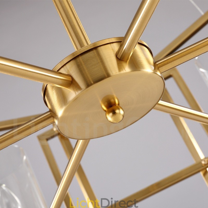 6-lichts retro rustieke luxe messing hanglamp kroonluchter met glazen kap
