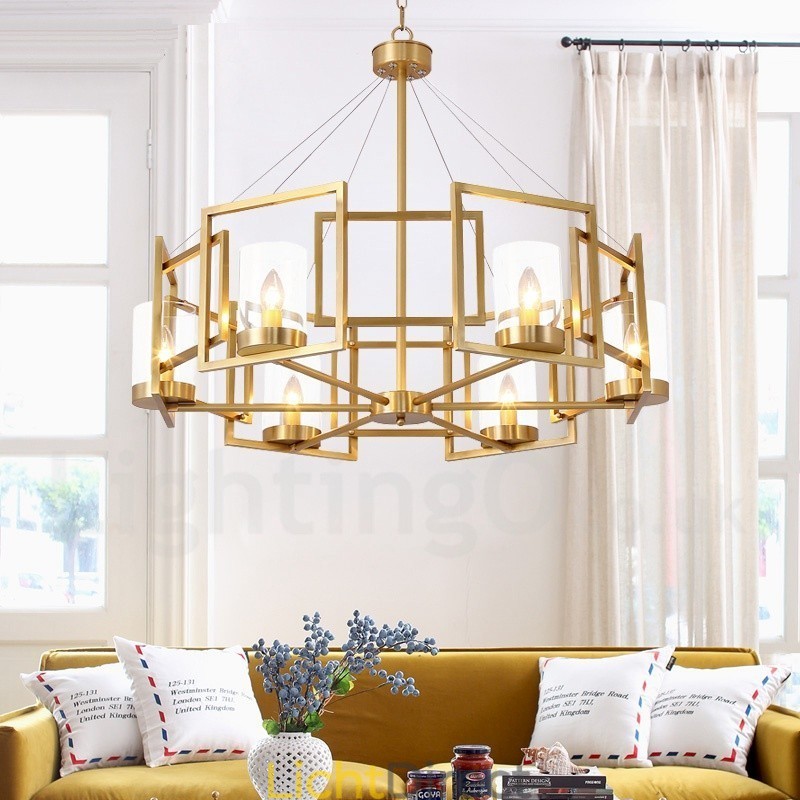6-lichts retro rustieke luxe messing hanglamp kroonluchter met glazen kap
