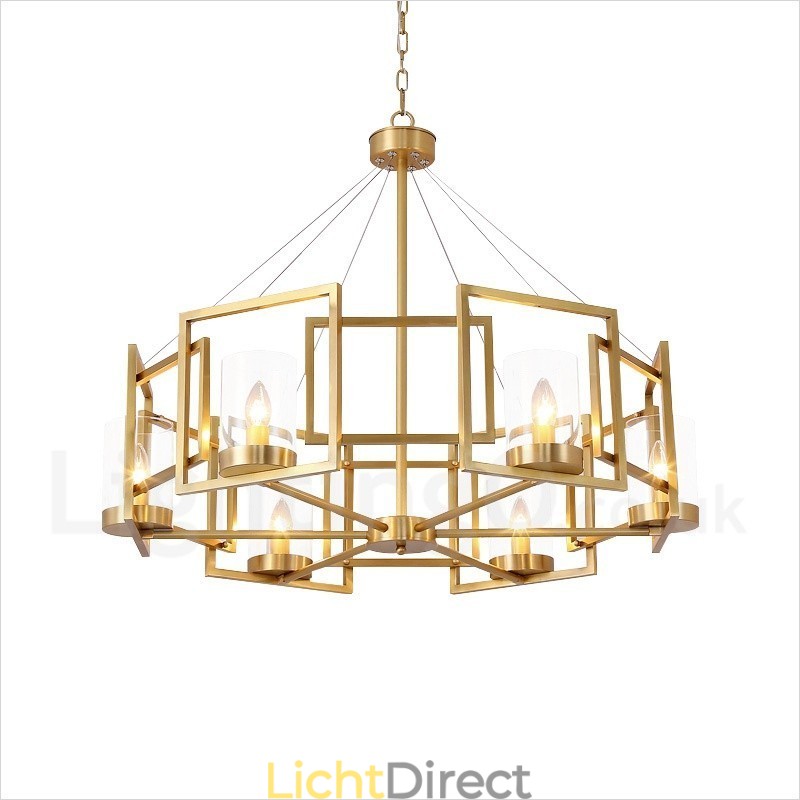 6-lichts retro rustieke luxe messing hanglamp kroonluchter met glazen kap
